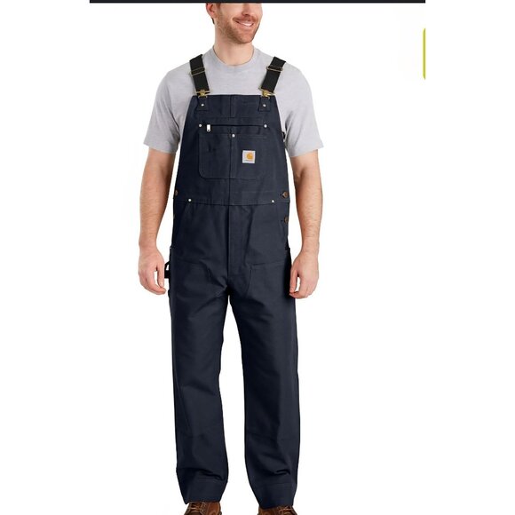 Carhartt Mens Duck Bib Overalls R01-M Relaxed Fit Size 44x30 Black  Workwear - Picture 1 of 7